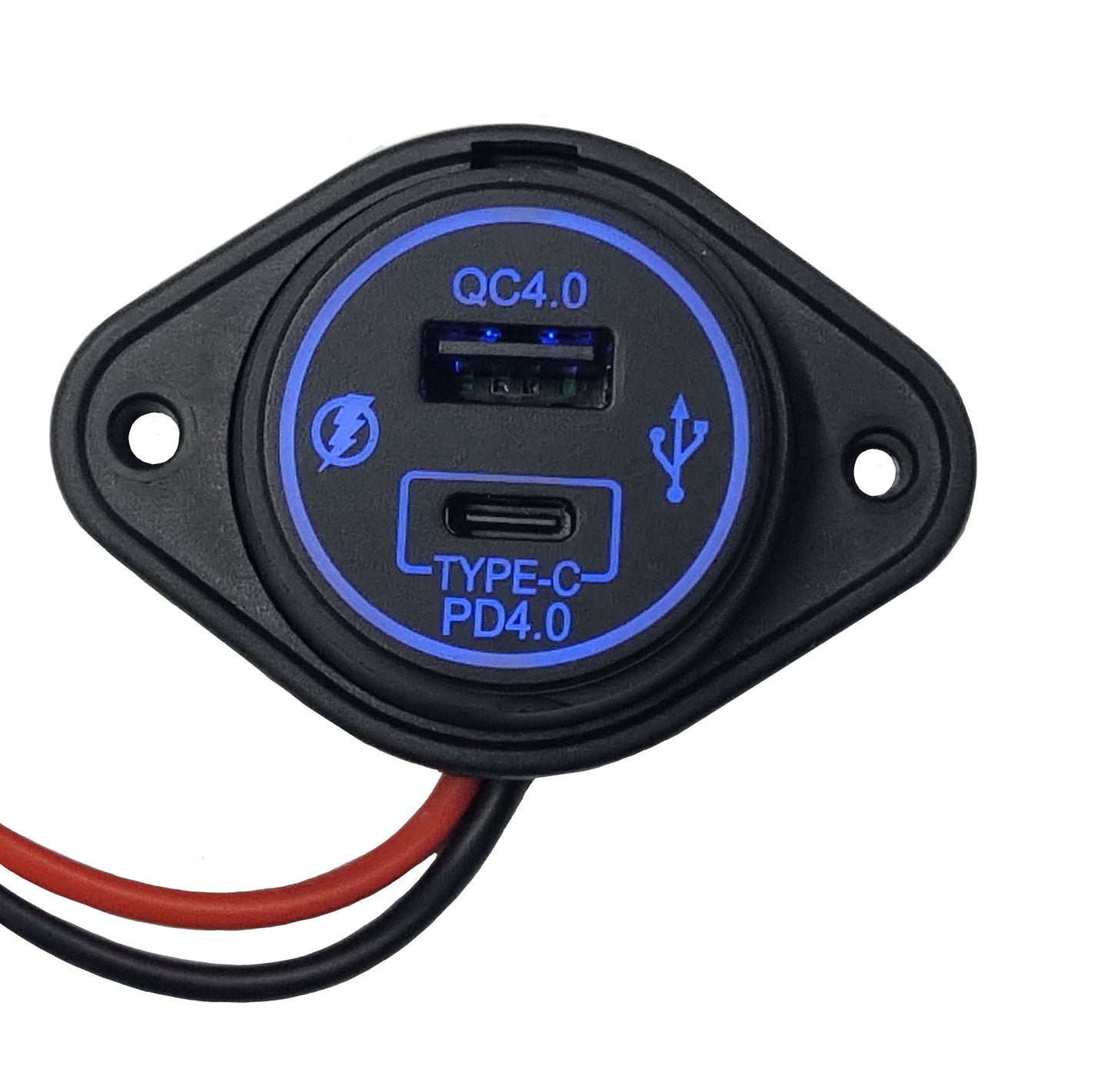 USB QC4 + Type-C Flush Mount Charger - Blue LED