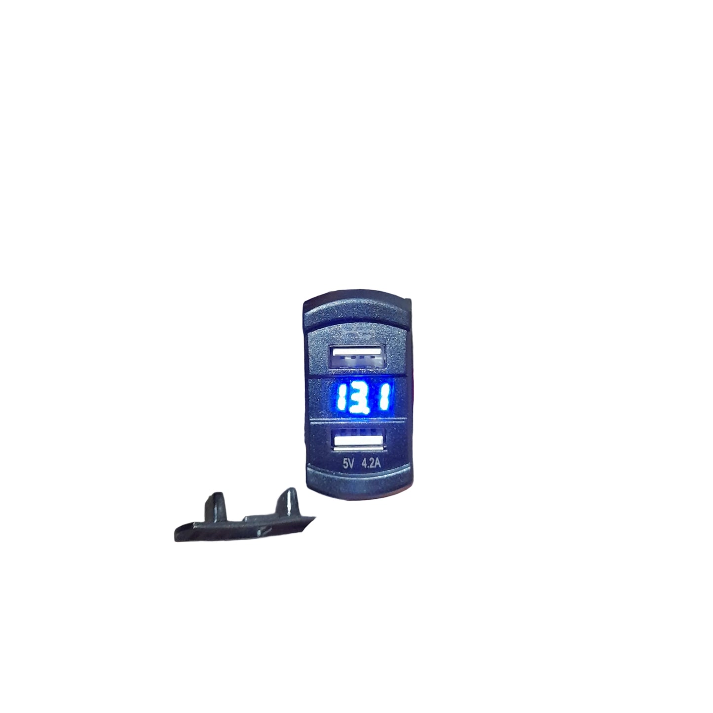 Rocker Style 2.1A Dual Usb With Voltmeter Blue Led