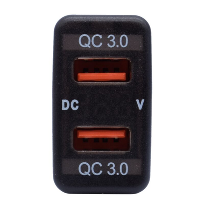 Toyota Vigo Dual USB QC3.0 Charger & Voltmeter (40x20mm) - Blue LED