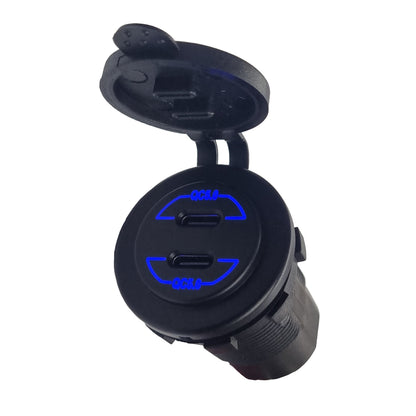 Dual QC5.0 Type-C USB Socket Charger - Blue LED