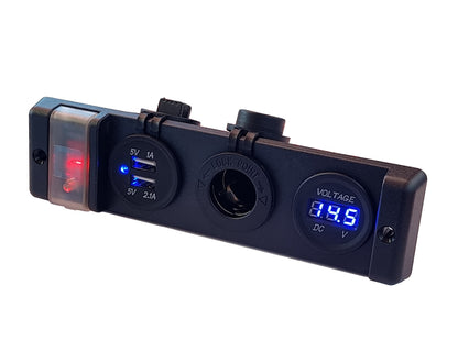 Multi Panel - 12V Power Socket, Voltmeter & Dual USB Charger with ON/OFF Switch