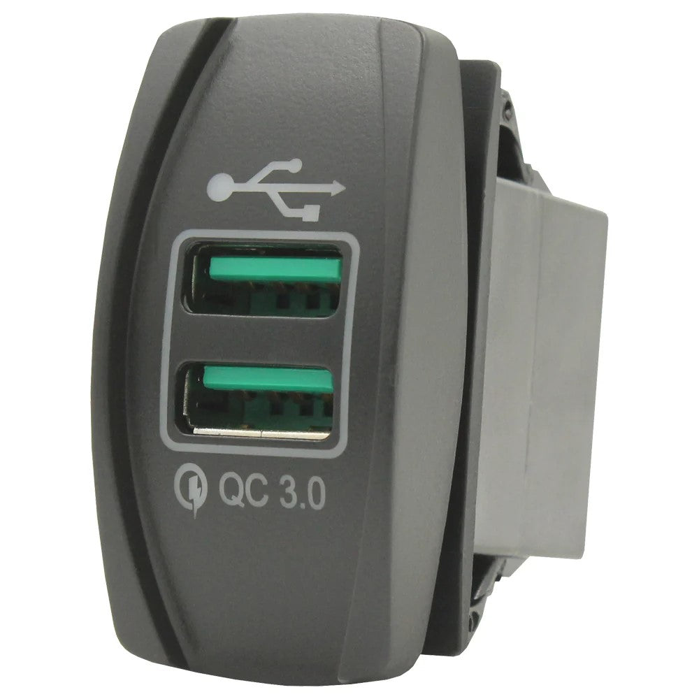 Dual QC 3.0 USB Rocker Style Charger - Blue LED