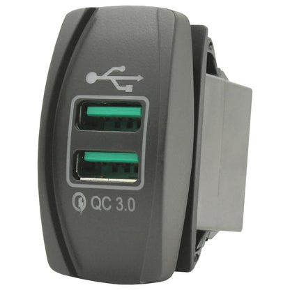 Dual QC 3.0 USB Rocker Style Charger - Blue LED