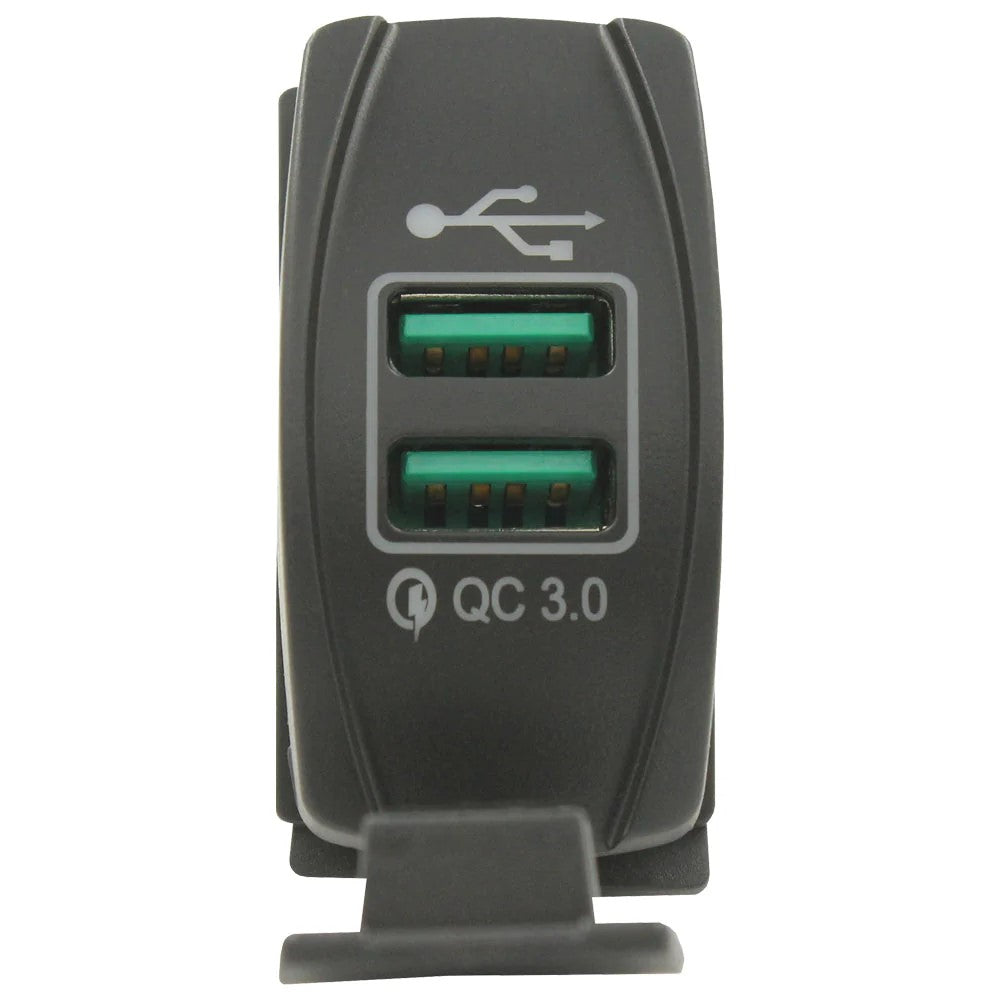 Dual QC 3.0 USB Rocker Style Charger - Blue LED