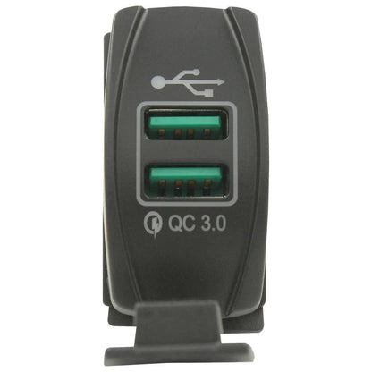 Dual QC 3.0 USB Rocker Style Charger - Blue LED