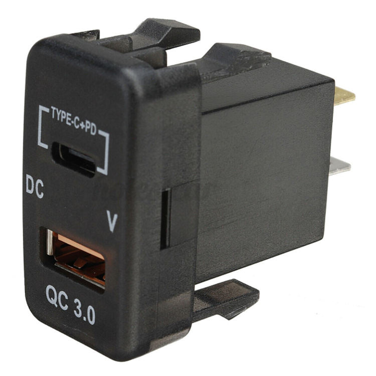 QC3 USB + Type-C Charger & Voltmeter (40x20mm) Toyota Vigo - Blue LED