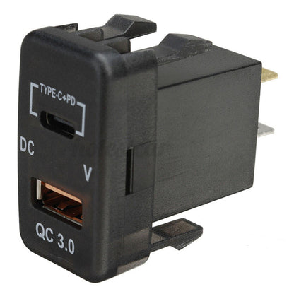 QC3 USB + Type-C Charger & Voltmeter (40x20mm) Toyota Vigo - Blue LED