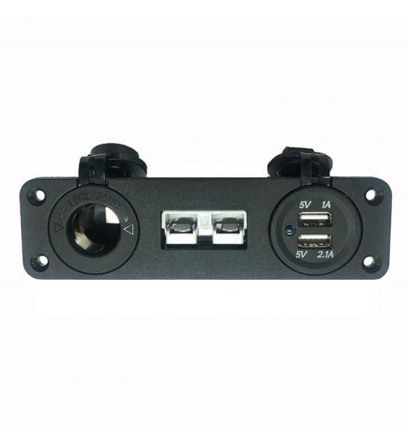 Square Brad Harrison Connector Panel With 12V Cigarette Lighter Socket & Dual USB (1A & 2.1A)  Socket