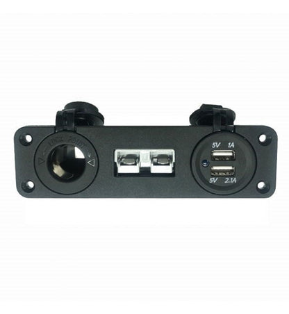 Square Brad Harrison Connector Panel With 12V Cigarette Lighter Socket & Dual USB (1A & 2.1A)  Socket
