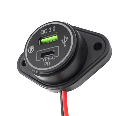 USB QC3 + Type-C Flush Mount Charger - Blue LED