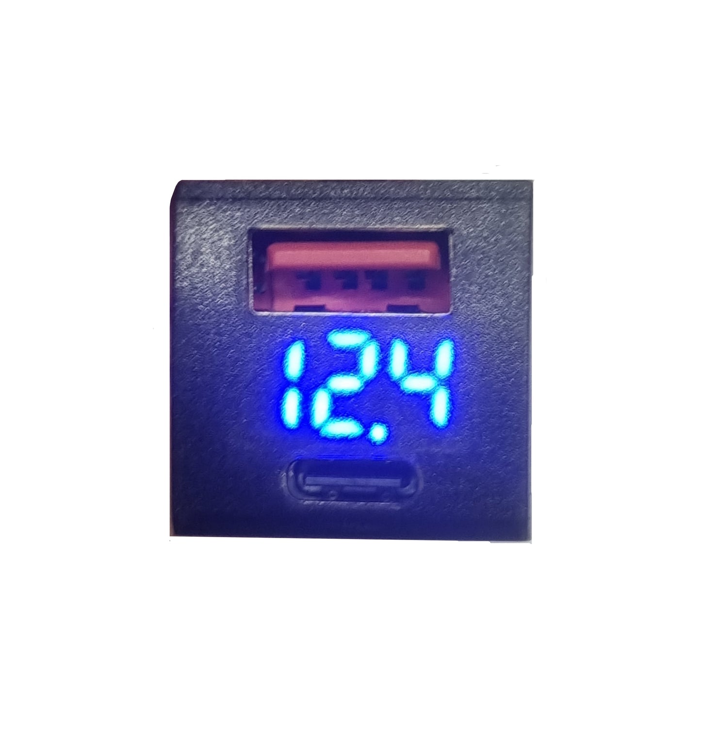Toyota QC3.0 USB & Type-C Charger + Voltmeter (22x22mm) - Blue LED
