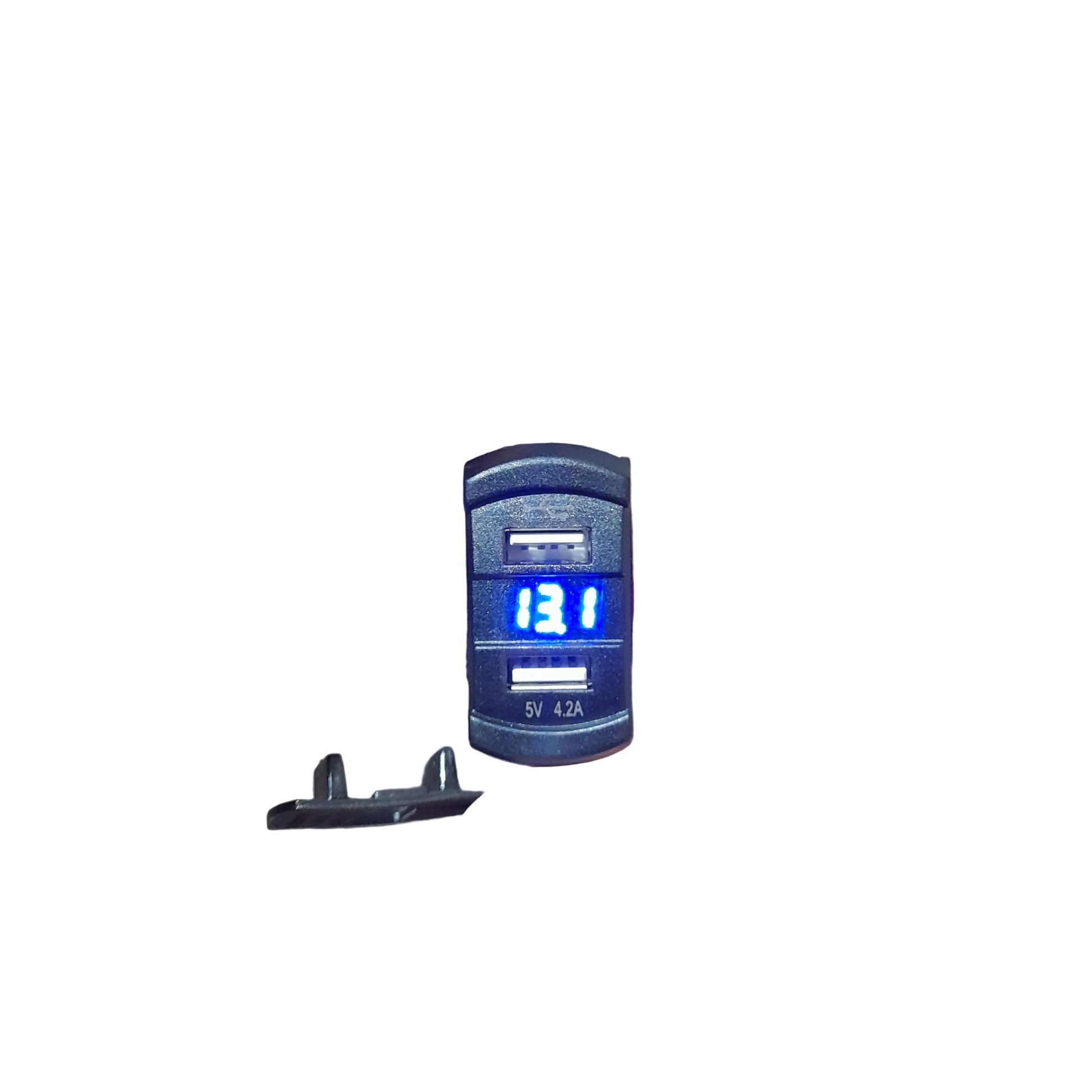Rocker Style 2.1A Dual Usb With Voltmeter Blue Led