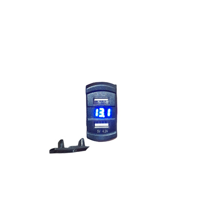 Rocker Style 2.1A Dual Usb With Voltmeter Blue Led