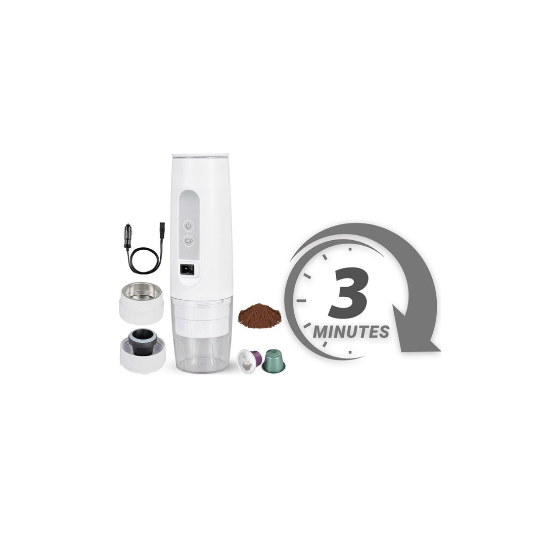 12V Portable Coffee Maker – Compatible with Capsules/Pods & Ground Coffee