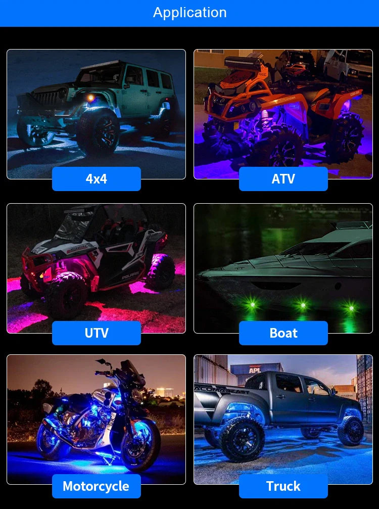 Aurora RGB LED Rock Lights – 8 Pod Set | Bluetooth