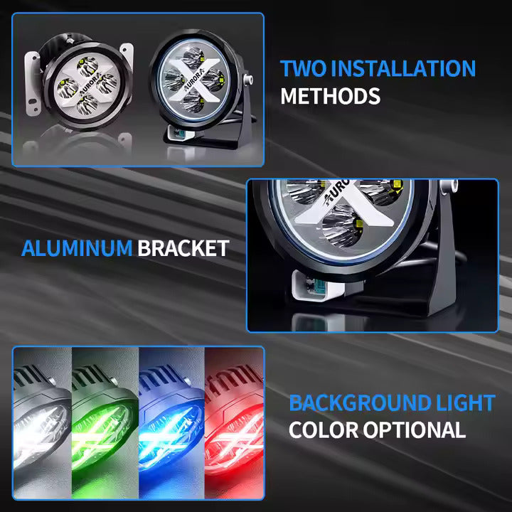 AURORA RGB LED Spotlight 4 Inch 40W Round Led Driving Light [Spot] (Pair)