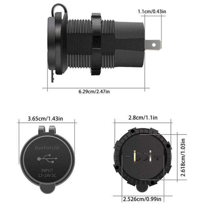 Dual QC3.0 USB + PD Type-C Socket Charger with Voltmeter & On/Off Switch - Blue LED