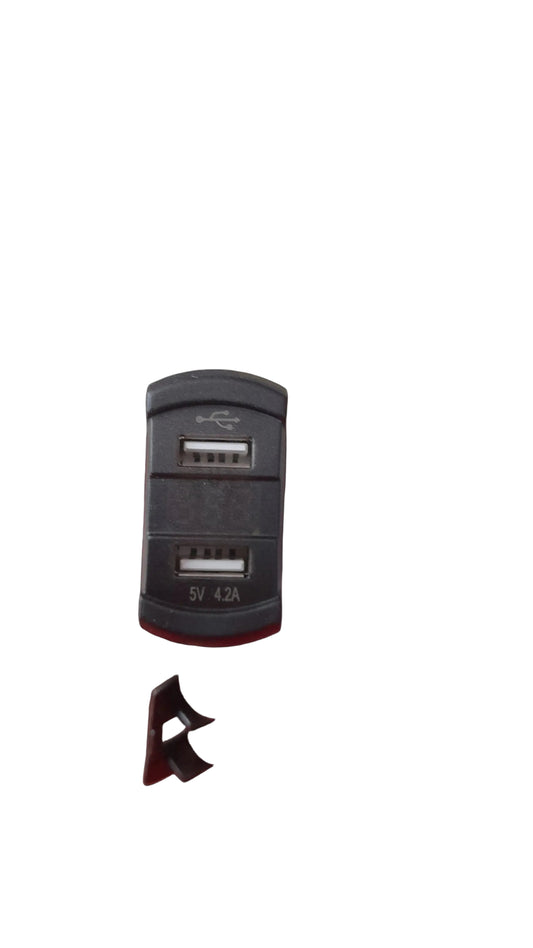 Rocker Style 2.1A Dual Usb With Voltmeter Blue Led