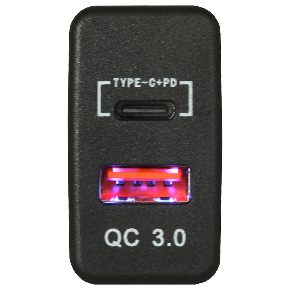 Dual QC3.0 USB & Type-C Charger(40x20mm) Toyota Revo - Blue LED