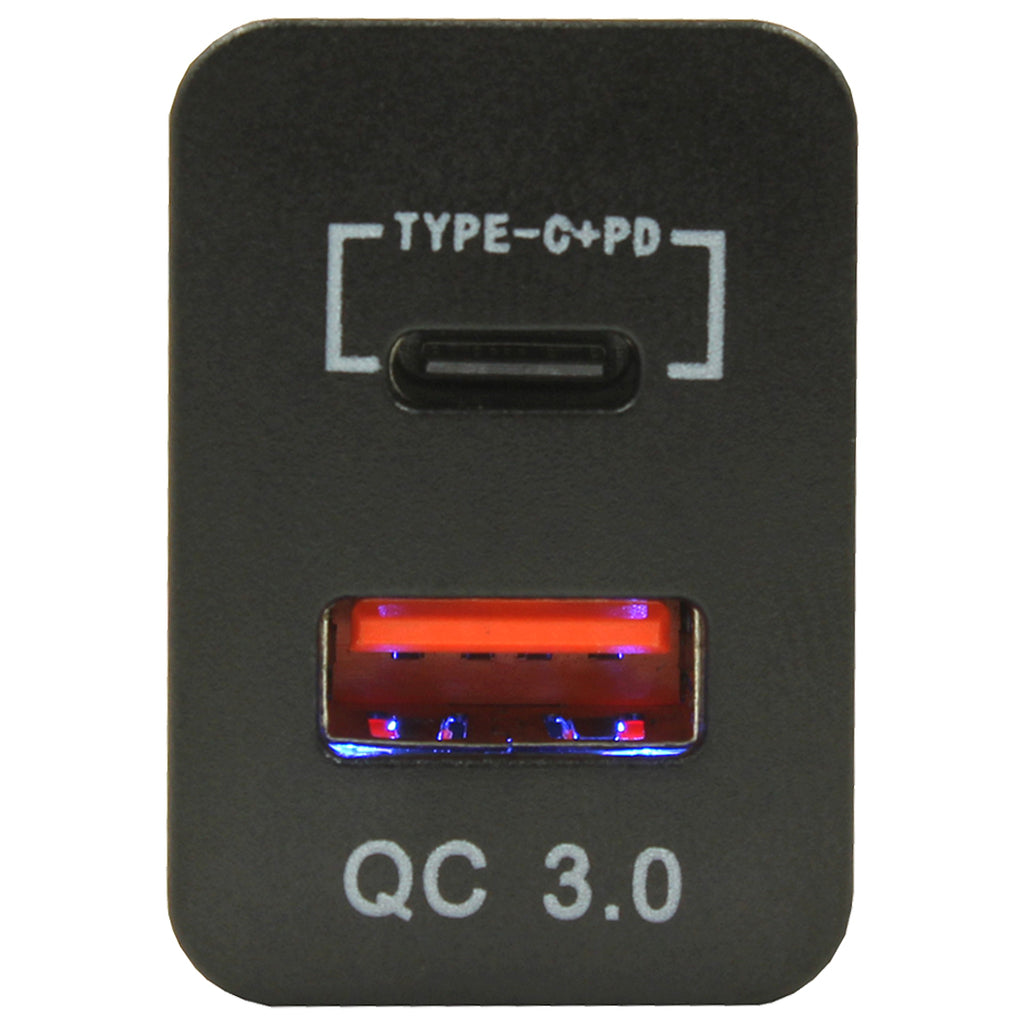Dual QC3.0 USB & Type-C Charger(32x20mm) Toyota Revo - Blue LED