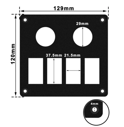 2 Gang Round Socket & 4 Gang Rocker - Blank Aluminium Panel