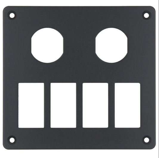 2 Gang Round Socket & 4 Gang Rocker - Blank Aluminium Panel