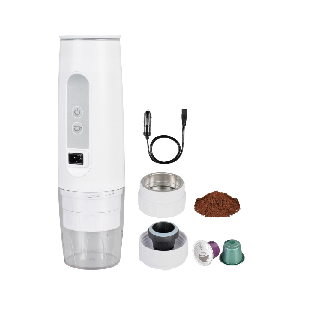 12V Portable Coffee Maker – Compatible with Capsules/Pods & Ground Coffee