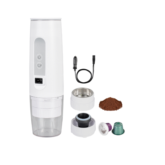12V Portable Coffee Maker – Compatible with Capsules/Pods & Ground Coffee
